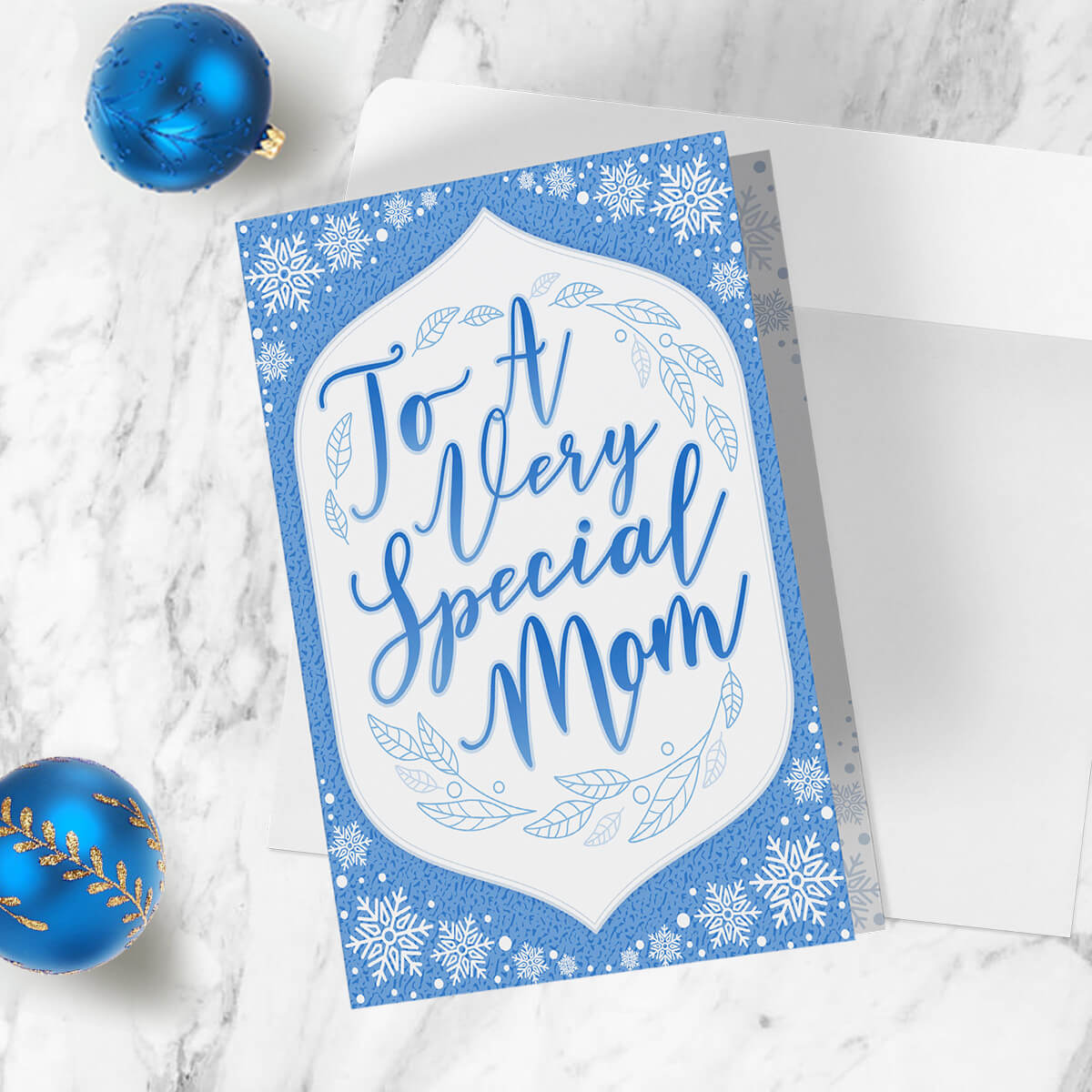 Blue Christmas Card: To A Very Special Mom