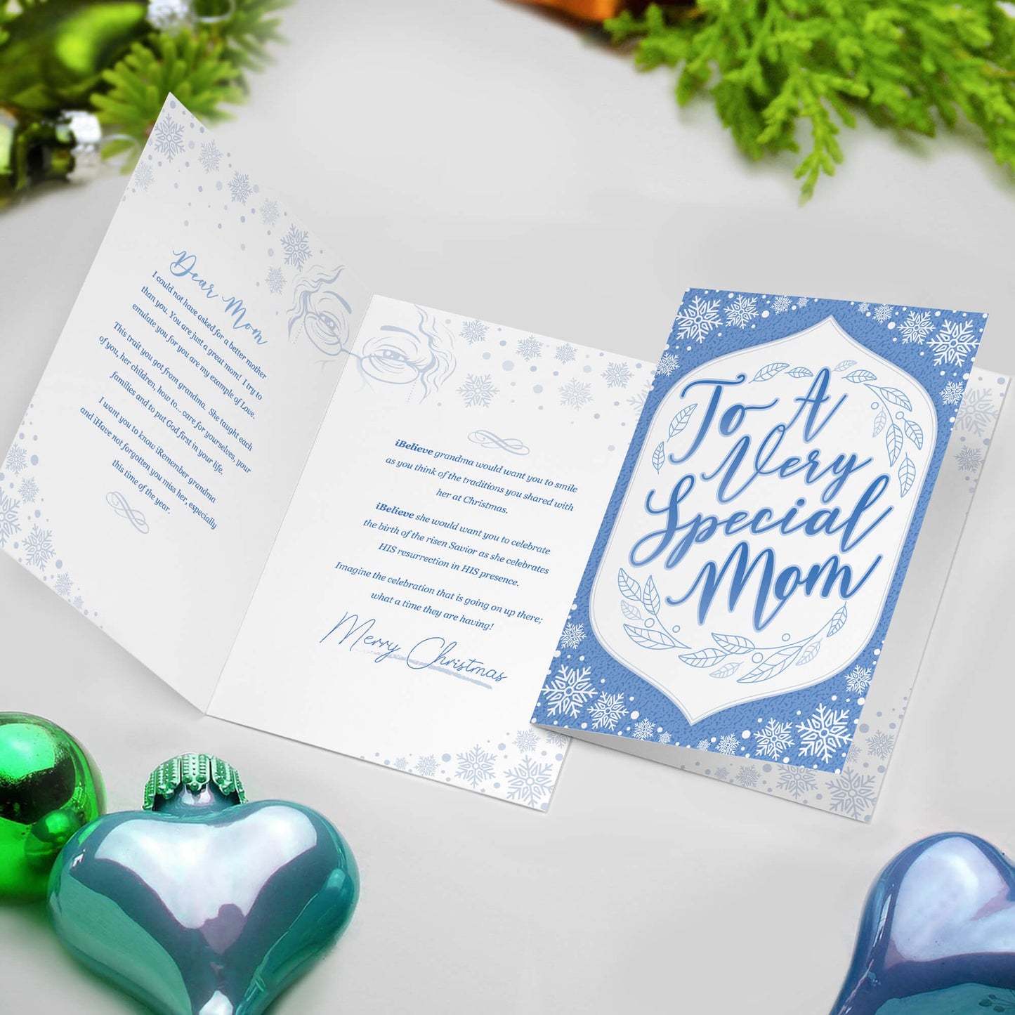 Blue Christmas Card: To A Very Special Mom